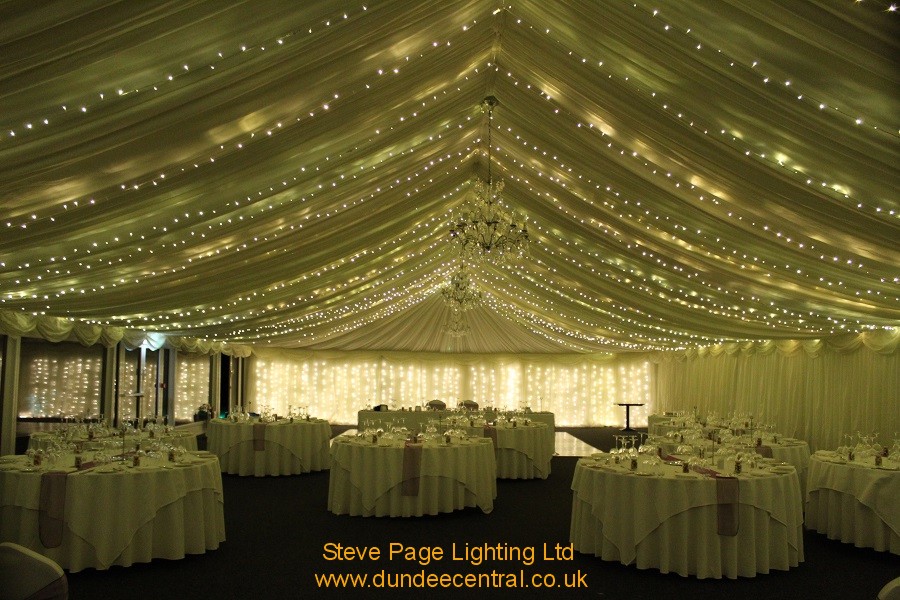 white fairylight backdrop with fairylight canopy hire